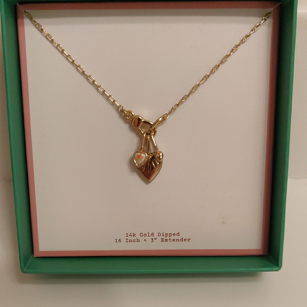 New! A New Day 14K Gold Dipped Heart Shaped 3 Pendants 16" Necklace